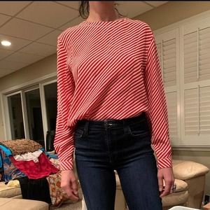 100% Silk Blouse Red Candy Cane Holiday Blouse